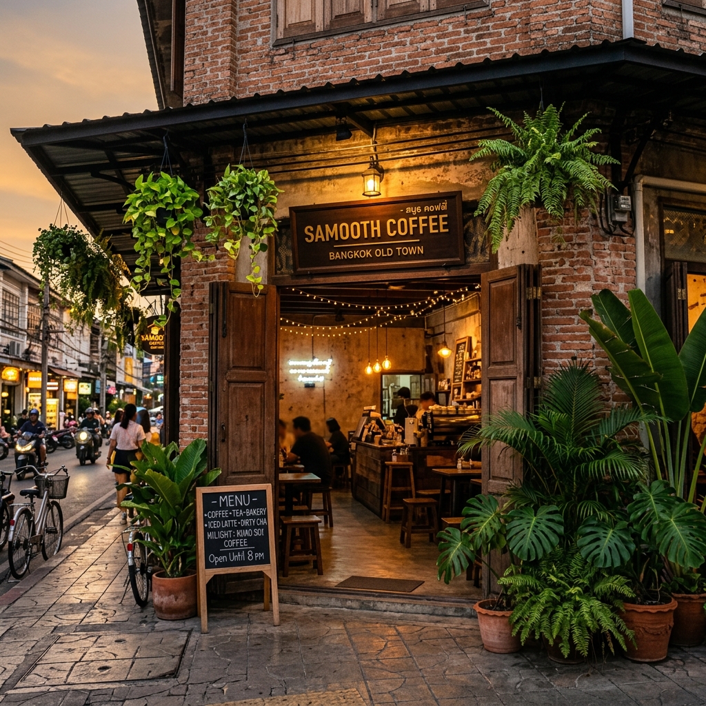 ด้านหน้าร้าน Kana Coffee ยามเย็น